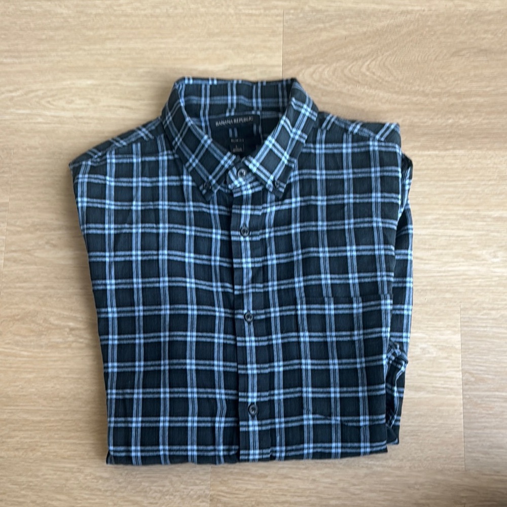 Banana Republic Black and Blue Plaid Shirt - Picture 6 of 6